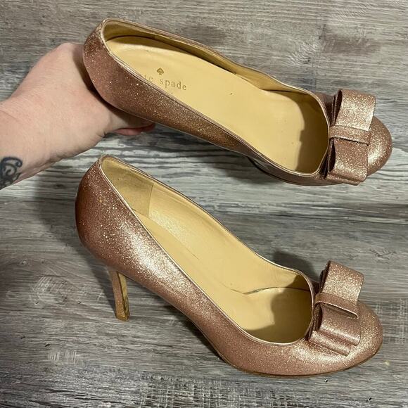 Kate Spade Womens Krysta Bow Pump Pink Glitter Patent Leather Heels 9 - Picture 12 of 15